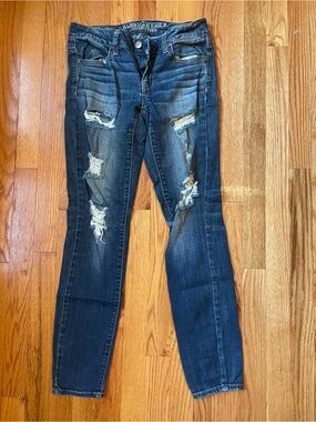 American Eagle Outfitters Dark Blue Ripped Skinny Jeans